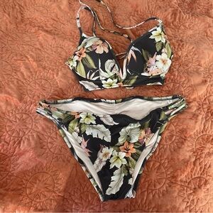 Floral Black Bikini Set